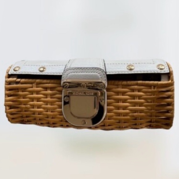 Micheal Michael Kors White and Tan Rattan Clutch EUC - Picture 1 of 12